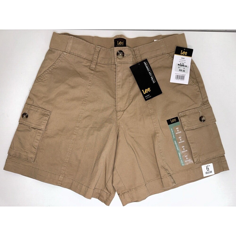 Lee Ultra Lux Comfort Men's Beige Cargo Shorts 6" Inseam Stretch Canvas
